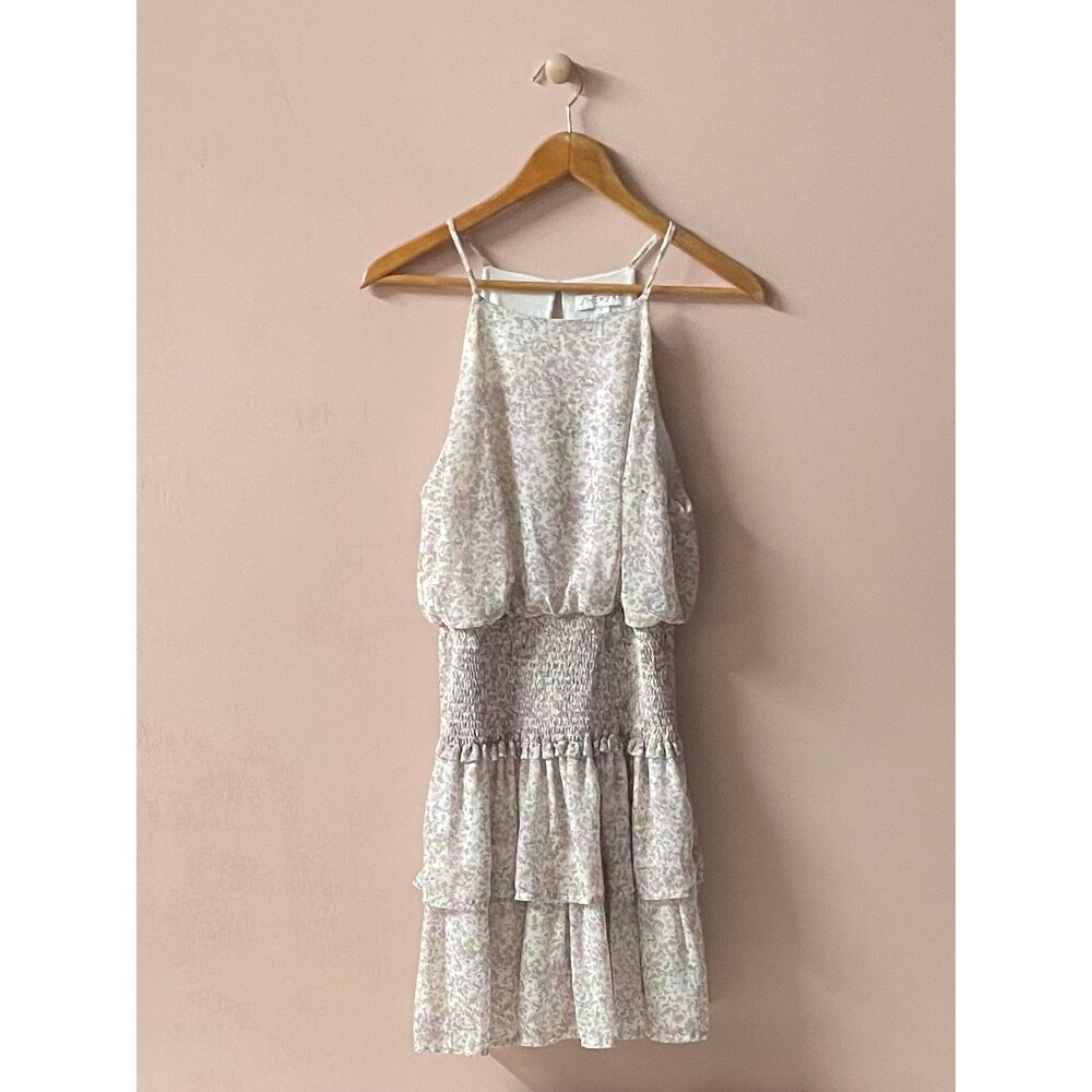 She + Sky White Floral Smocked Waist Tiered Skirt Mini Dress Size L